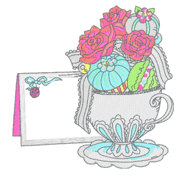 Flowers in Cup with Card