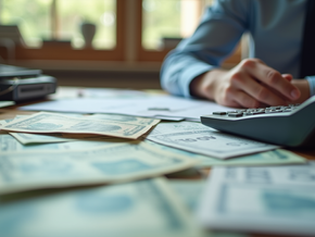 Person reviewing healthcare expenses and creating a flexible monthly budget at home