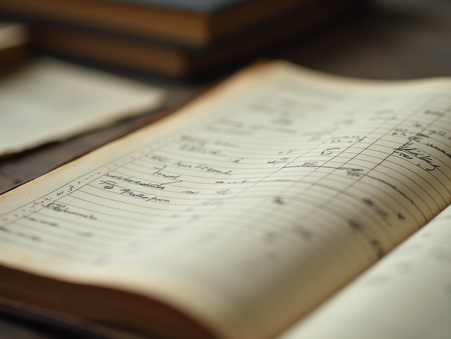 Close-up view of a vintage ledger book with handwritten financial entries