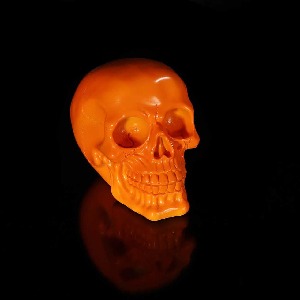 Thumbnail: Psychedelic Fluorescent Orange Skull Ornament - 15.5cm