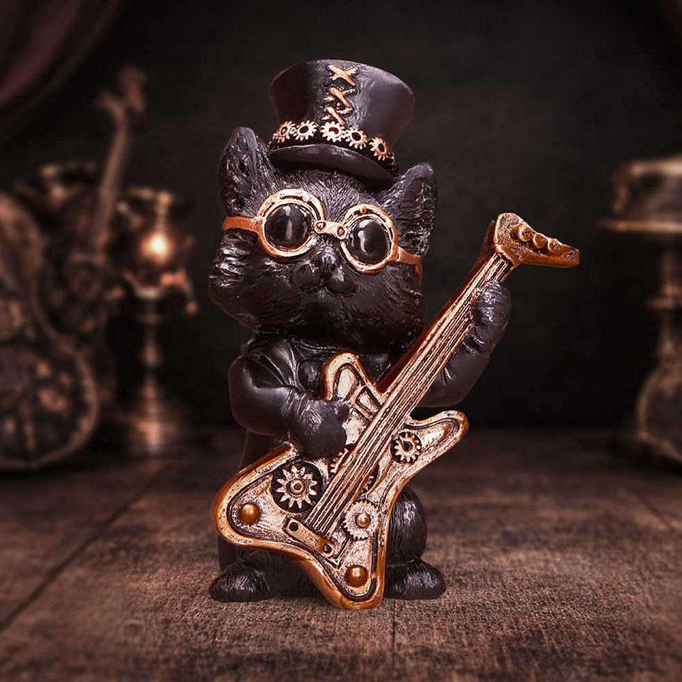 Thumbnail: Music Meowstro Steampunk Black Cat Playing Guitar Ornament -  10cm