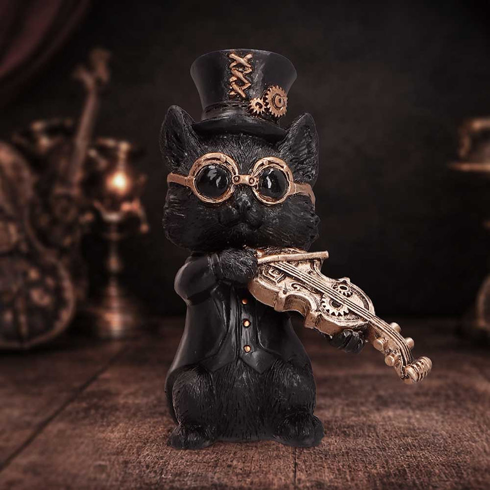 Thumbnail: Music Meowstro Steampunk Black Cat Playing Violin Ornament - 10cm