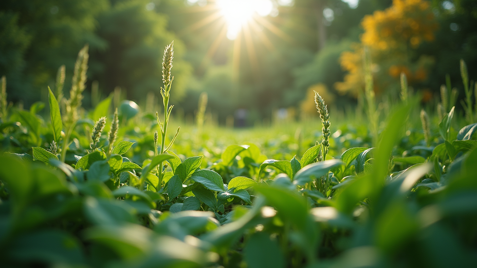 Eye-level view of a lush green garden with diverse plants