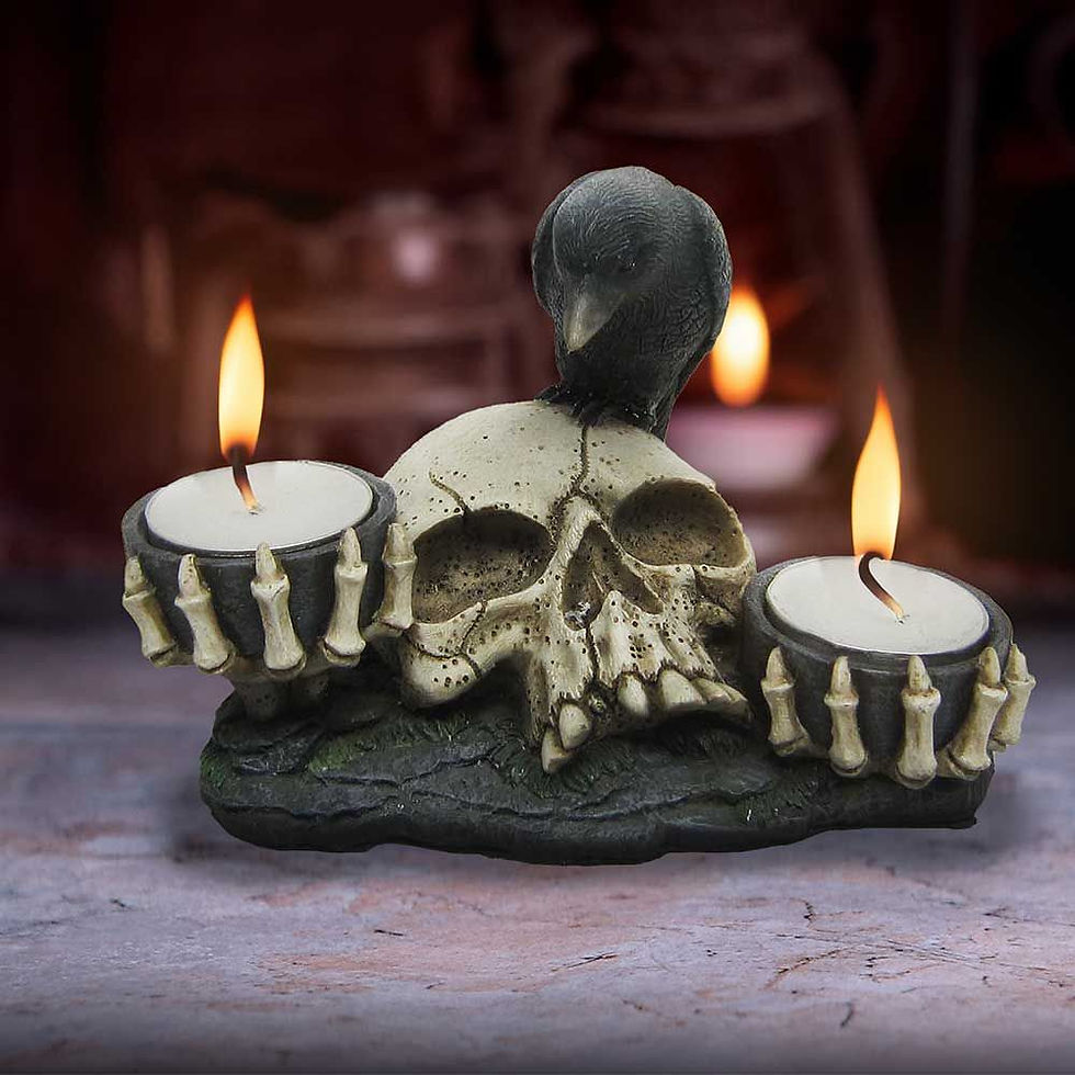 Thumbnail: Nevermore Raven and Skull Candle Holder - 15cm
