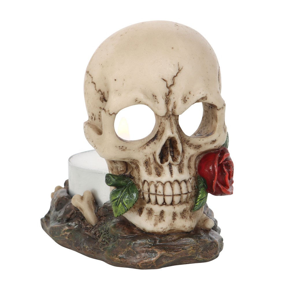Skull With Rose Tealight Holder
