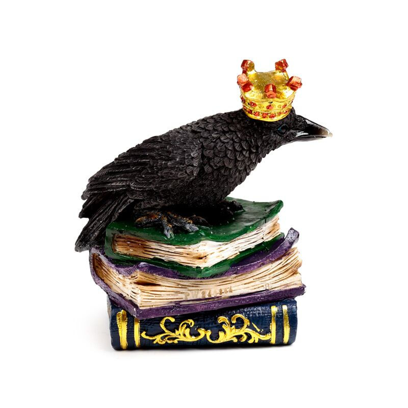 Thumbnail: Crow wearing Crown Standing on Books Ornament - 11cm