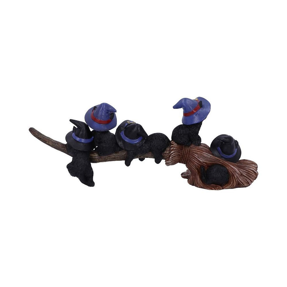 Thumbnail: Purrfect Broomstick Witches Familiar Black Cats Ornament - 27.5cm