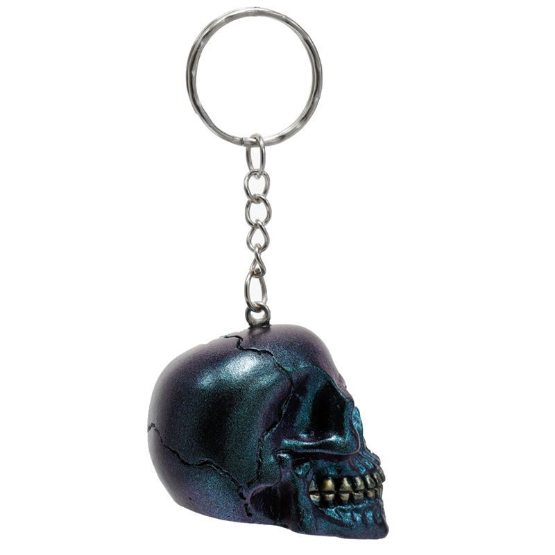 Thumbnail: Skulls and Roses Dark Metallic and Gold Skull Keyring