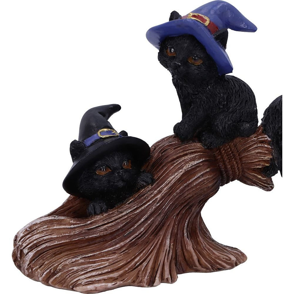 Thumbnail: Purrfect Broomstick Witches Familiar Black Cats Ornament - 27.5cm