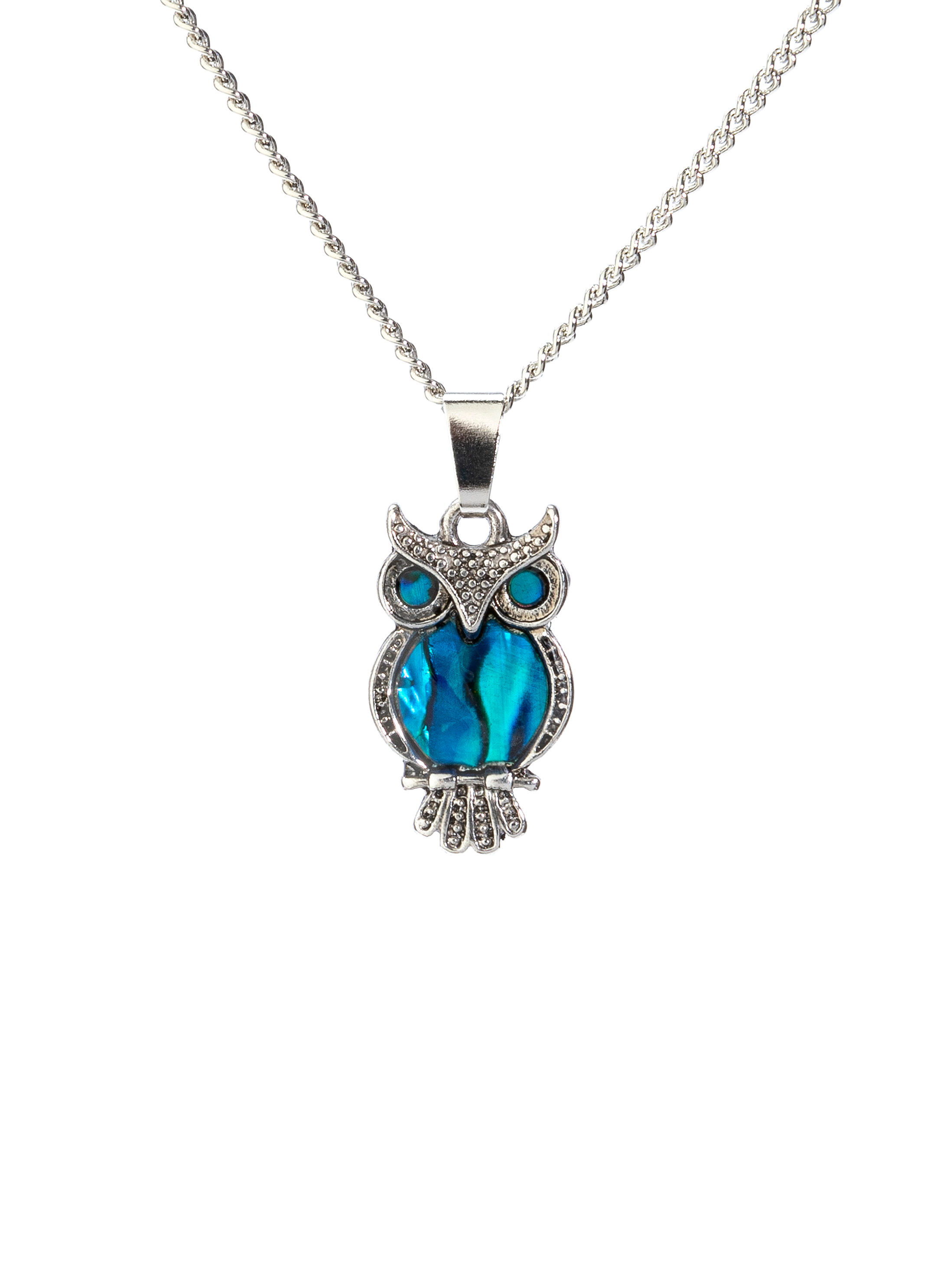 Ornate Owl Paua Shell Pendant