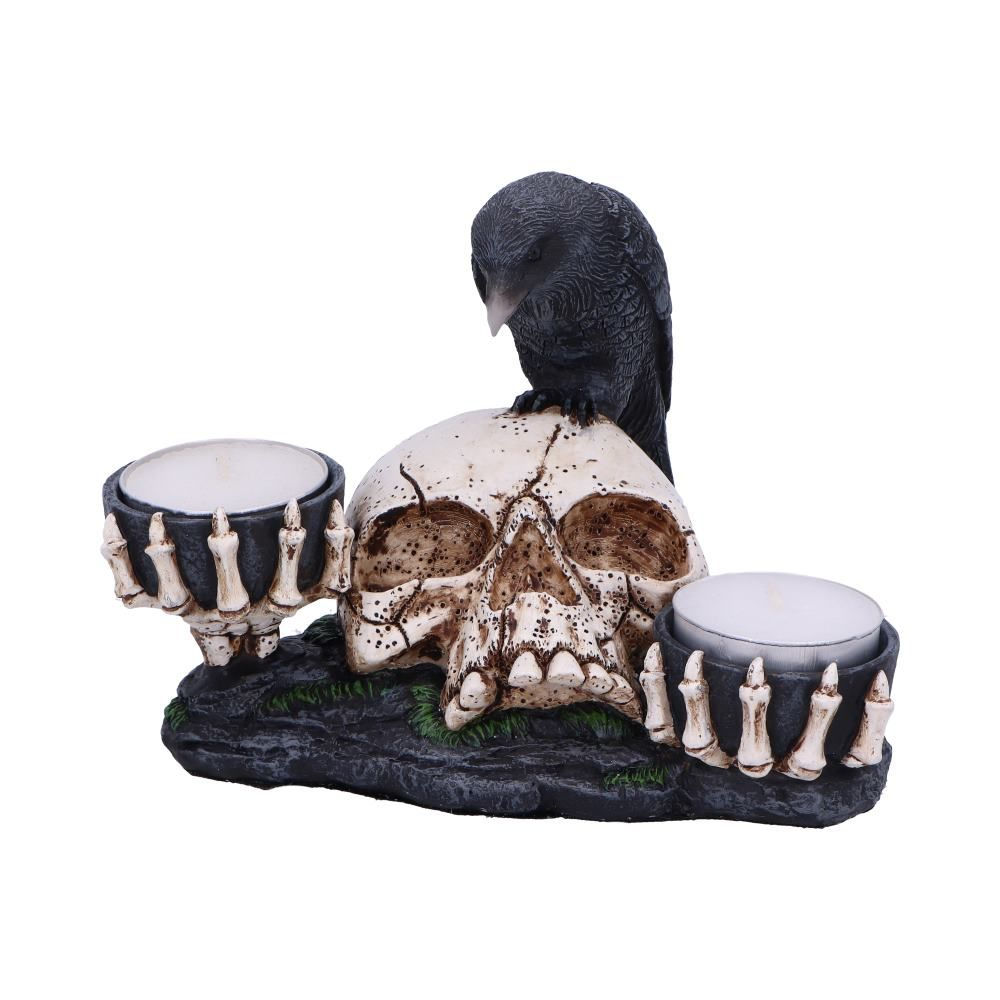 Nevermore Raven and Skull Candle Holder - 15cm