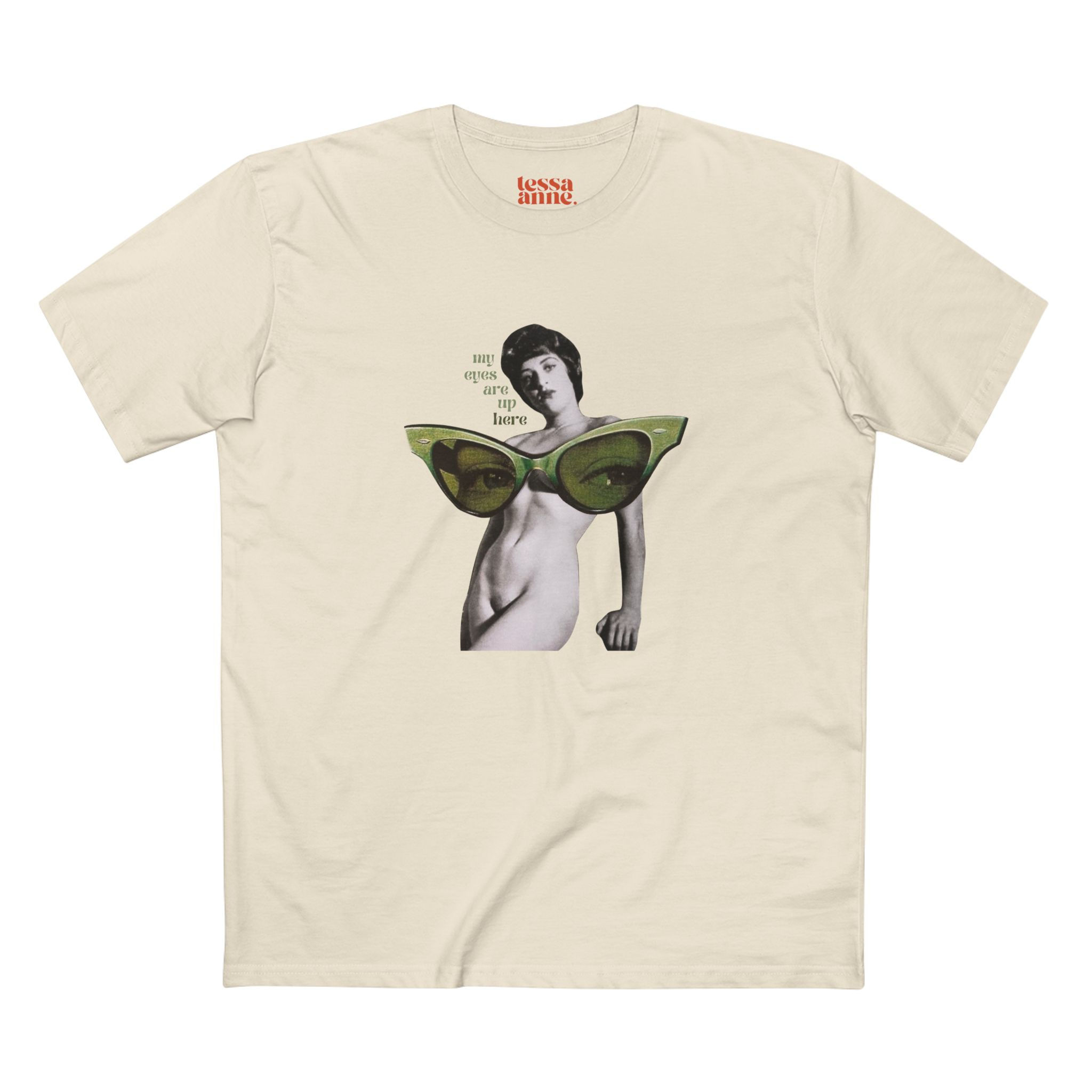 My Eyes Are Up Here | Vintage Style Collage Retro Graphic Adult T-Shirt