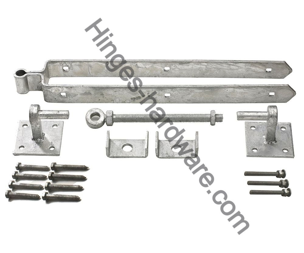 450MM ADJUSTABLE BOTTOM FIELDGATE HINGE SET WITH 100M X 100M PLATES - GALVANISED