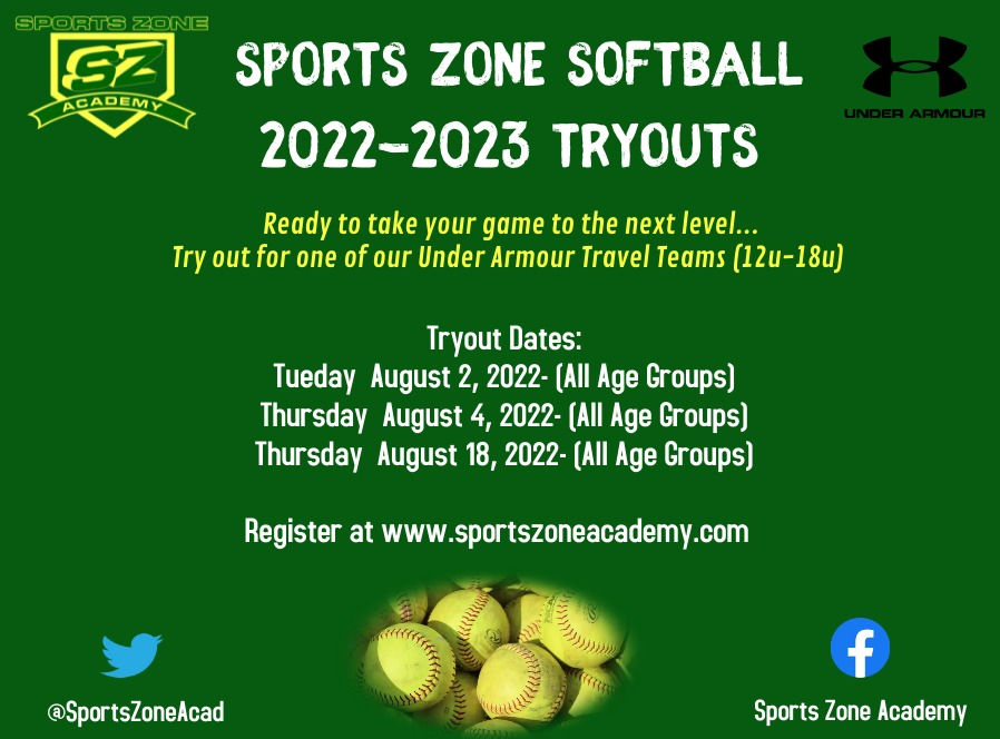 20222023 Sports Zone Academy Softball Tryouts