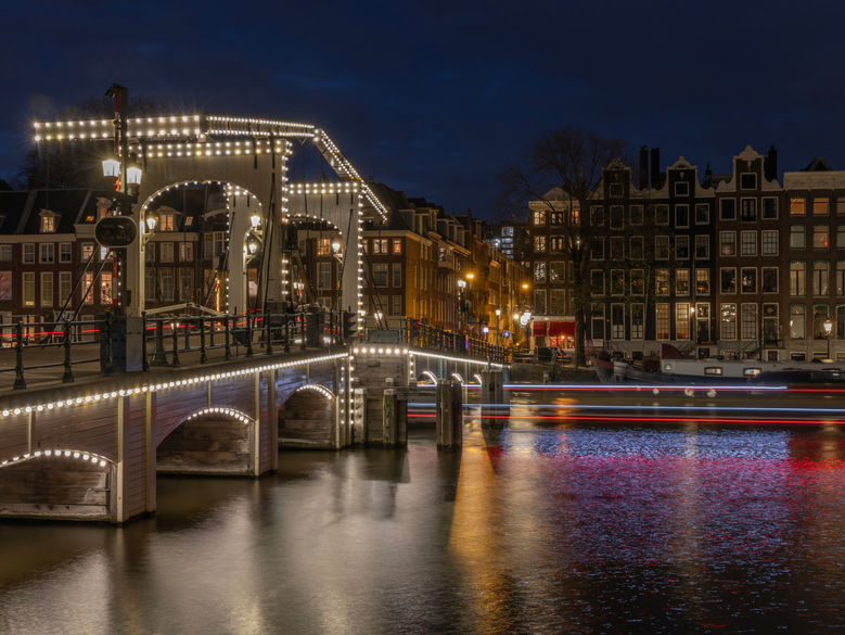 Draw bridge at night.