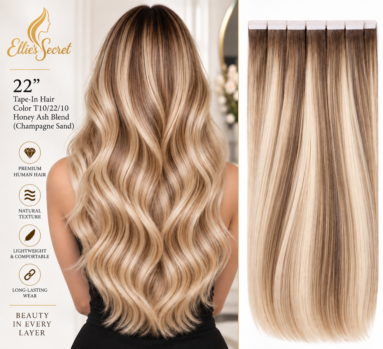 Honey Ash Blend(Champagne Sand) | 22" Tape-In Human Hair Extensions