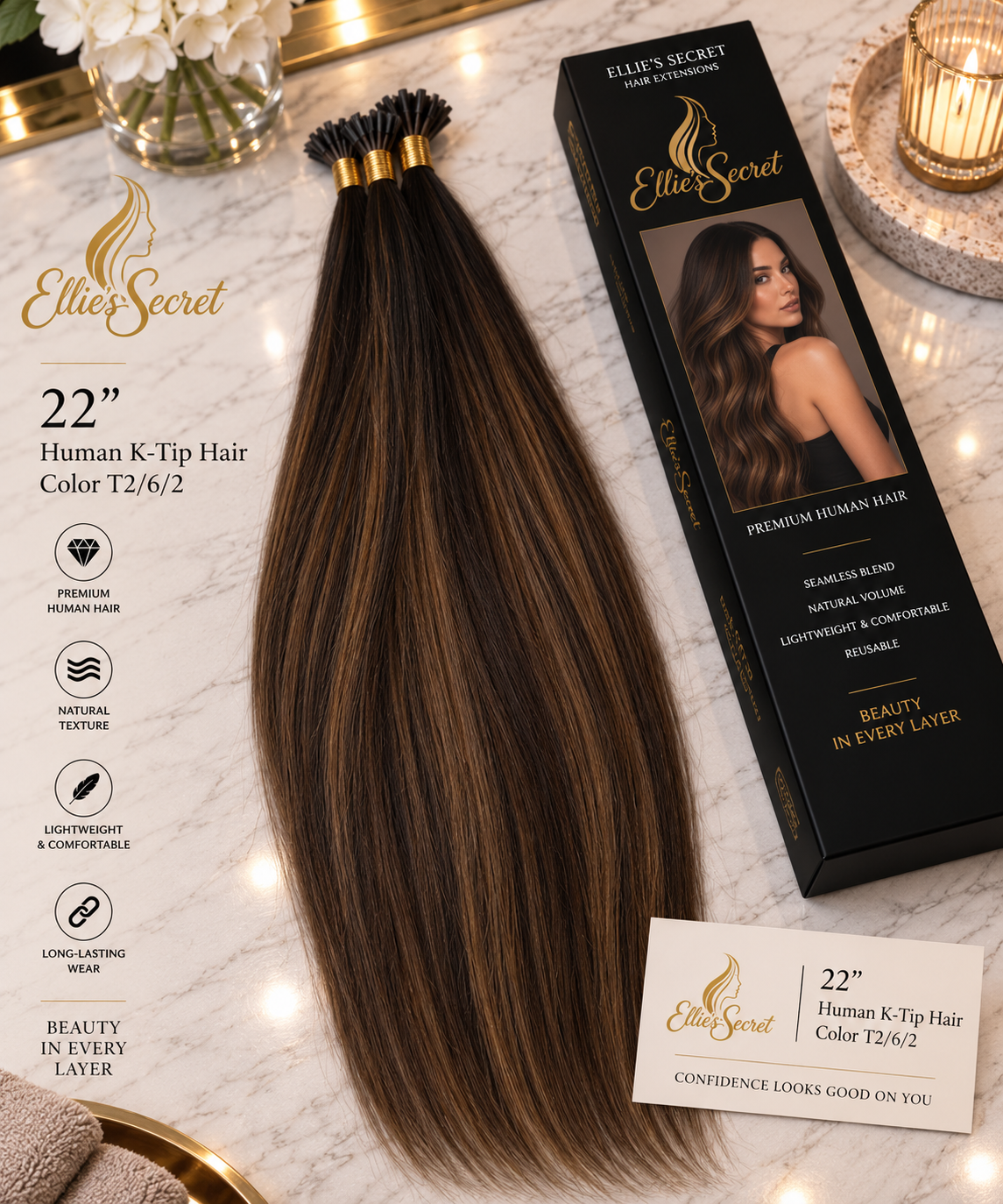 Dark Chocolate — 22" Signature Human K-Tip