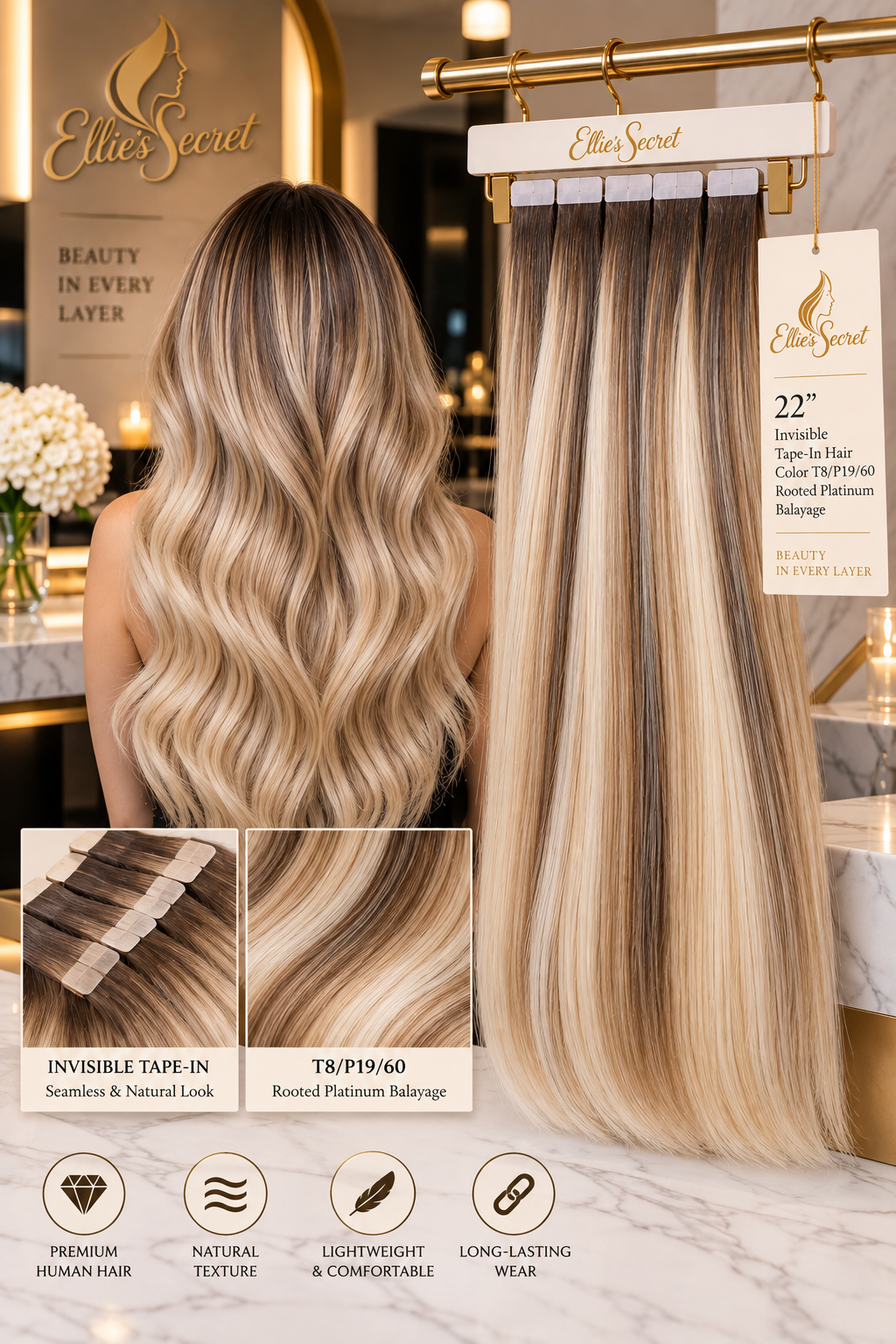 Rooted Platinum Balayage 22" Seamless Hair Extensions