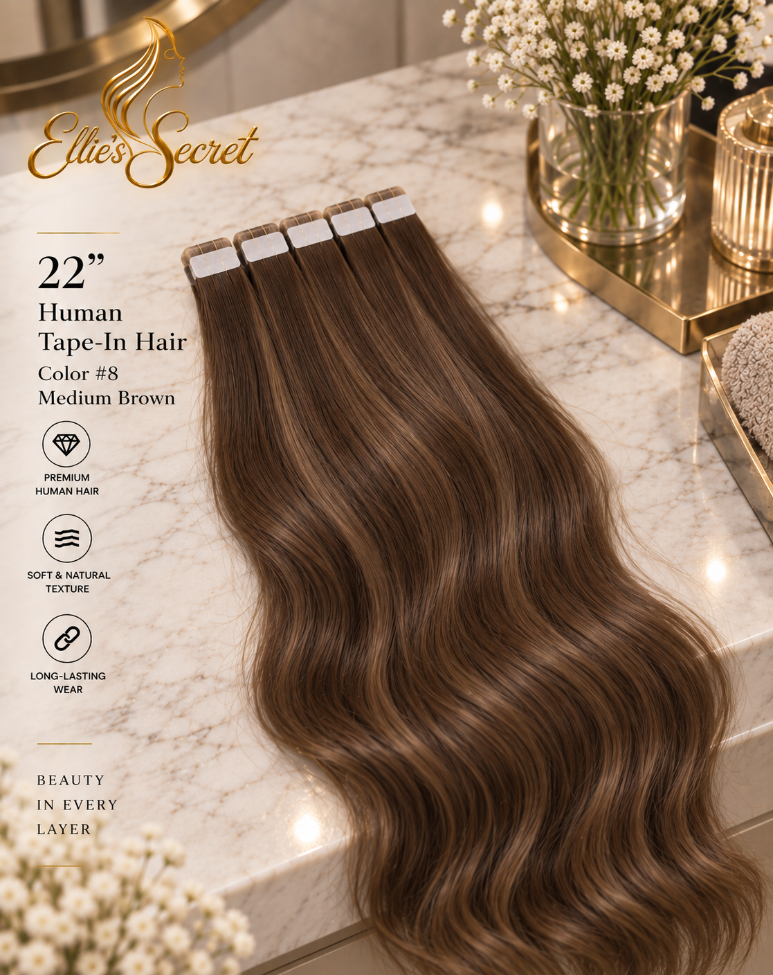 Mocha Brown — 22" Signature Human Tape-In