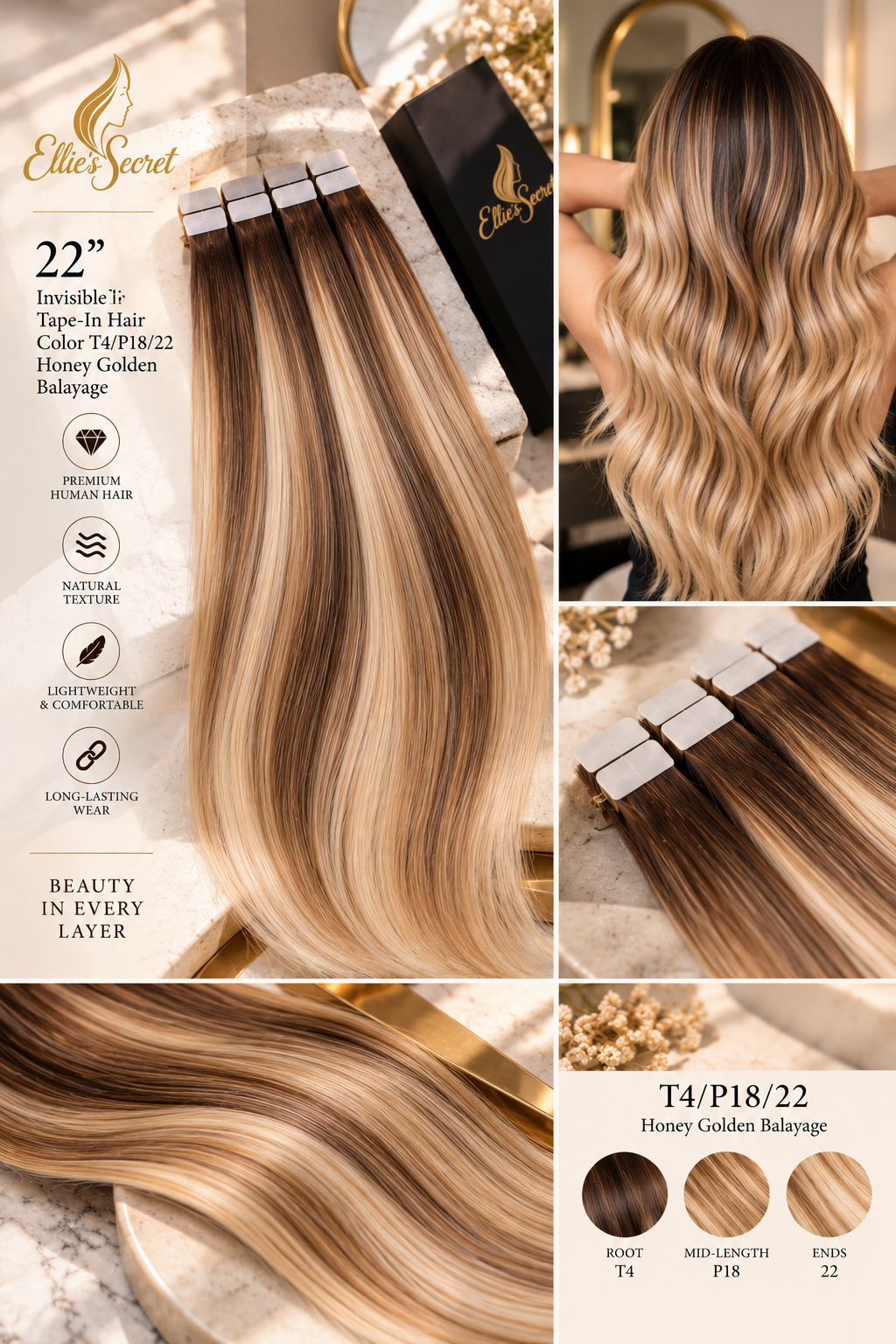 Honey Golden Balayage 22" Seamless Hair Extensions
