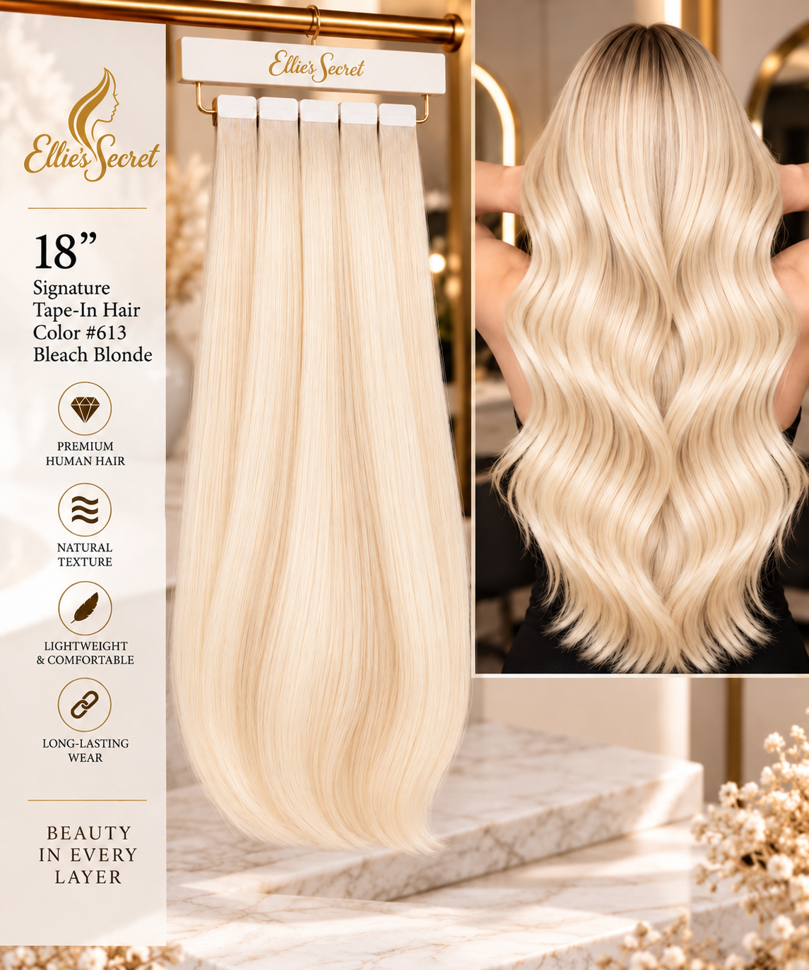#613 Bleach Blonde | 18" Signature Tape-In Human Hair