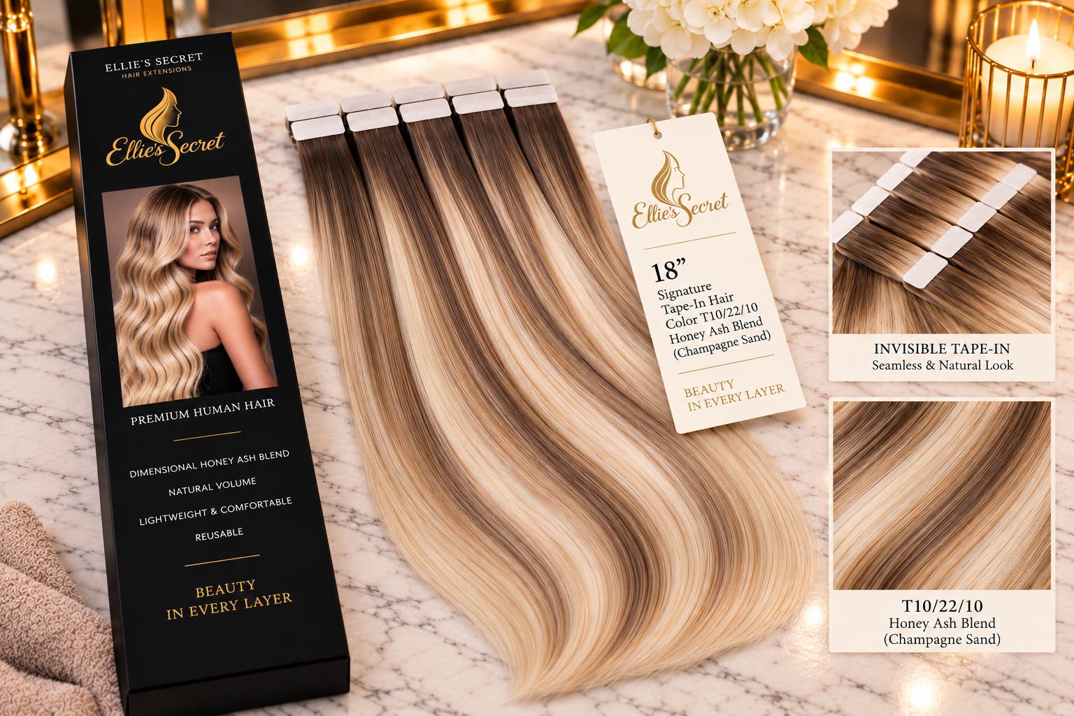 Honey Ash Blend(Champagne Sand) | 18" Tape-In Human Hair Extensions