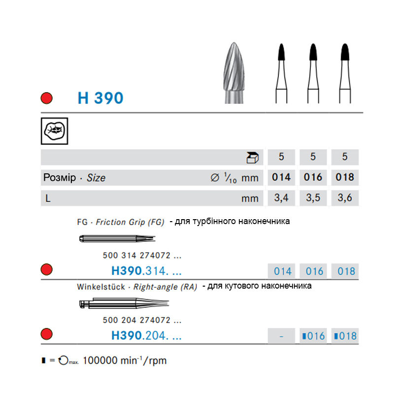 Прев'ю: Komet, Бор твердосплавний, Фінішер, H390, H390F, H390UF