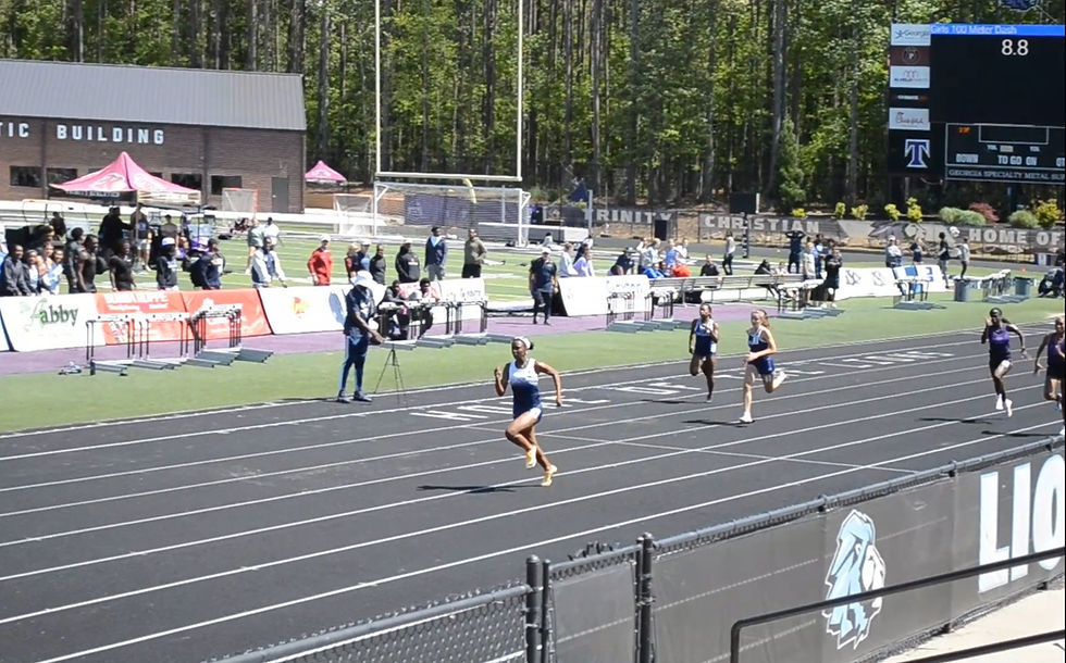Landmark Christian's Melanie Doggett leads the field of the girls 100M dash at the GHSA A-3A Private Sectional A