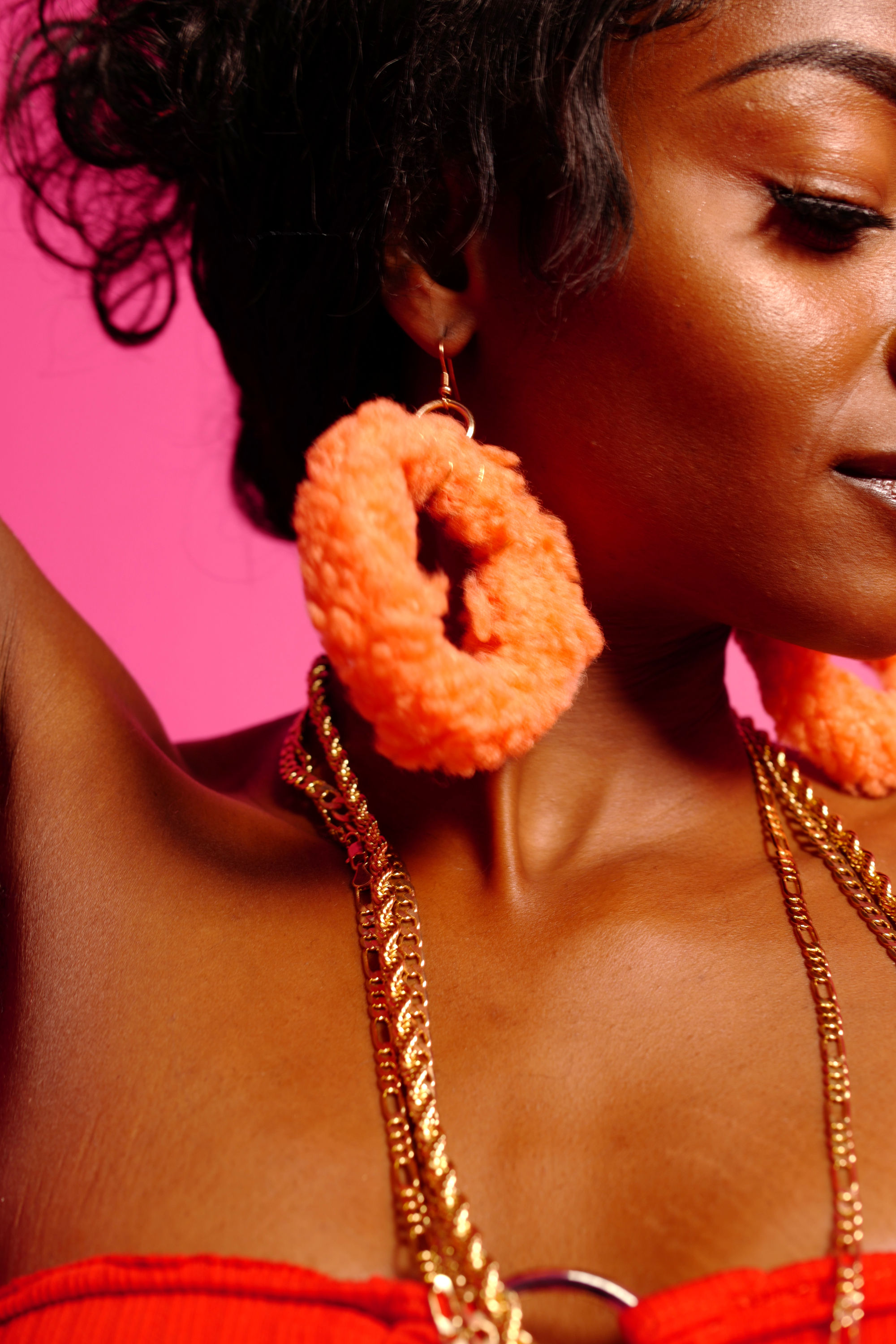 Orange Shaggy Hoop Earrings