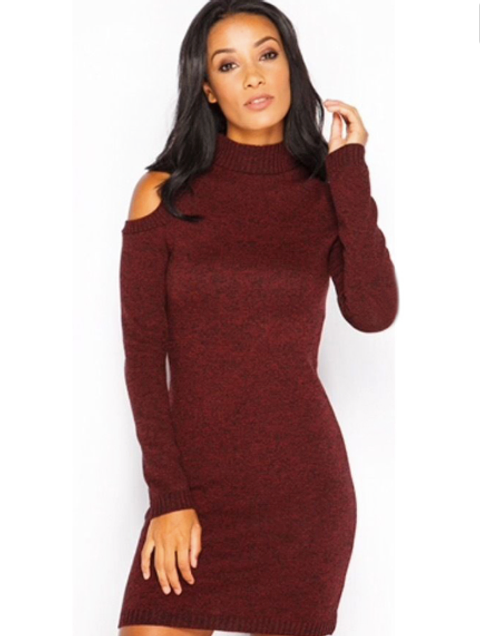 open shoulder sweater dress