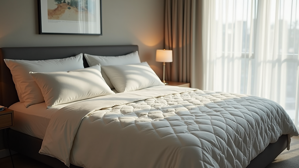High angle view of a bedroom with a TED mattress and fresh bedding
