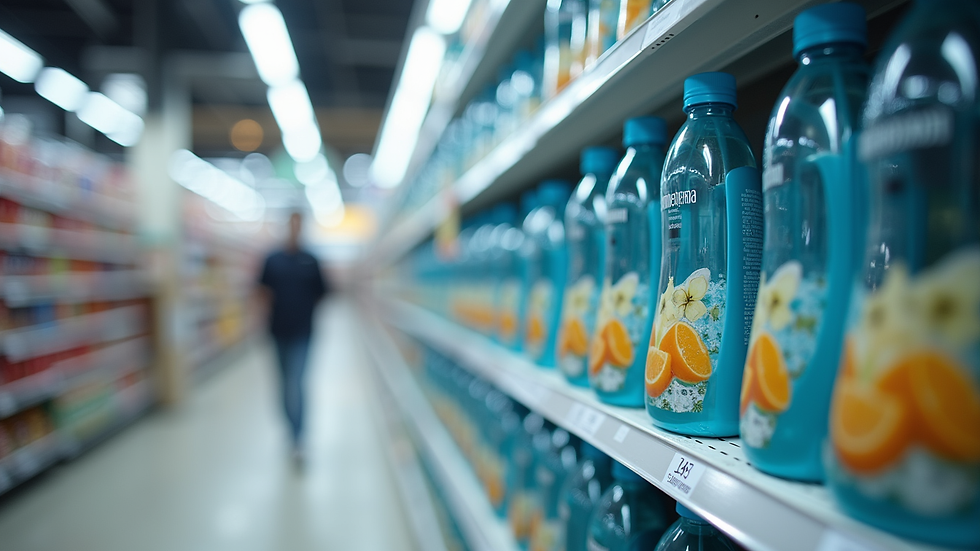 Eye-level view of a supermarket shelf with SodaStream products