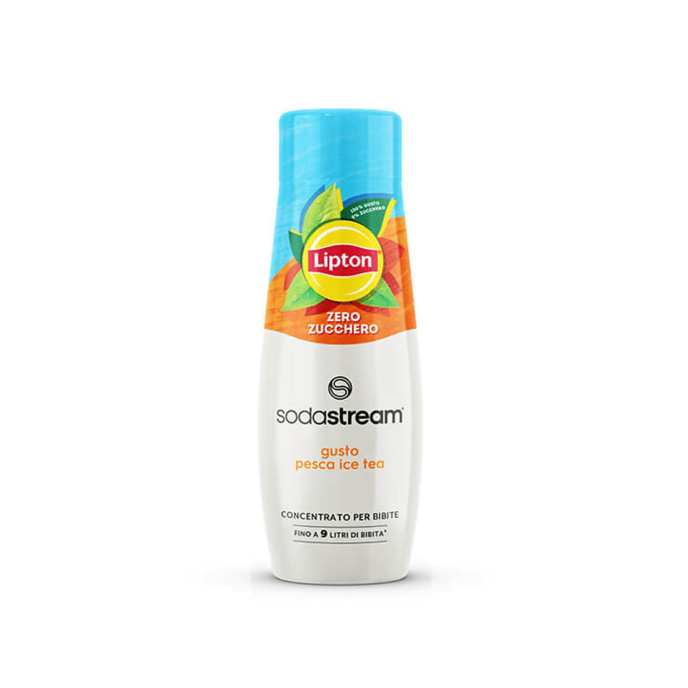 SodaStream Lipton Ice Tea Peach Zero Soda Mix Syrup bottle on white background