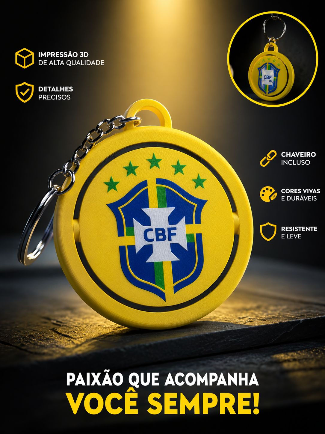 Kit com 10 Chaveiros Spinner Seleção Brasileira