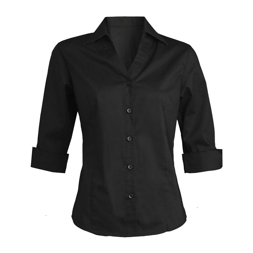 Thumbnail: Ladies' Tailored V-Neck Stretch Blouse-3/4 Sleeve