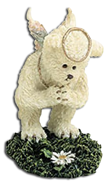 Lil Wings Petal Angel Bear looking at a Daisy Boyds Figurine
