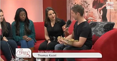 SKY TV, talking about Fears and Phobias on the Chrissy B Show with Snakes and Cockroaches.