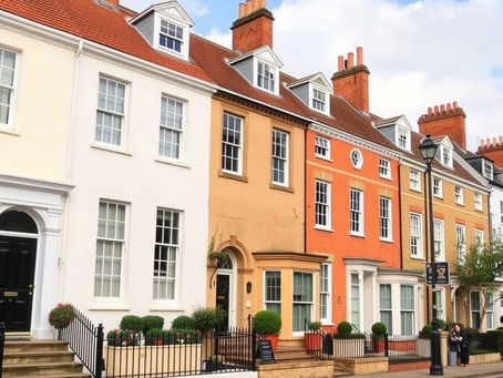 Row of townhouses suitable for building a basement underneath