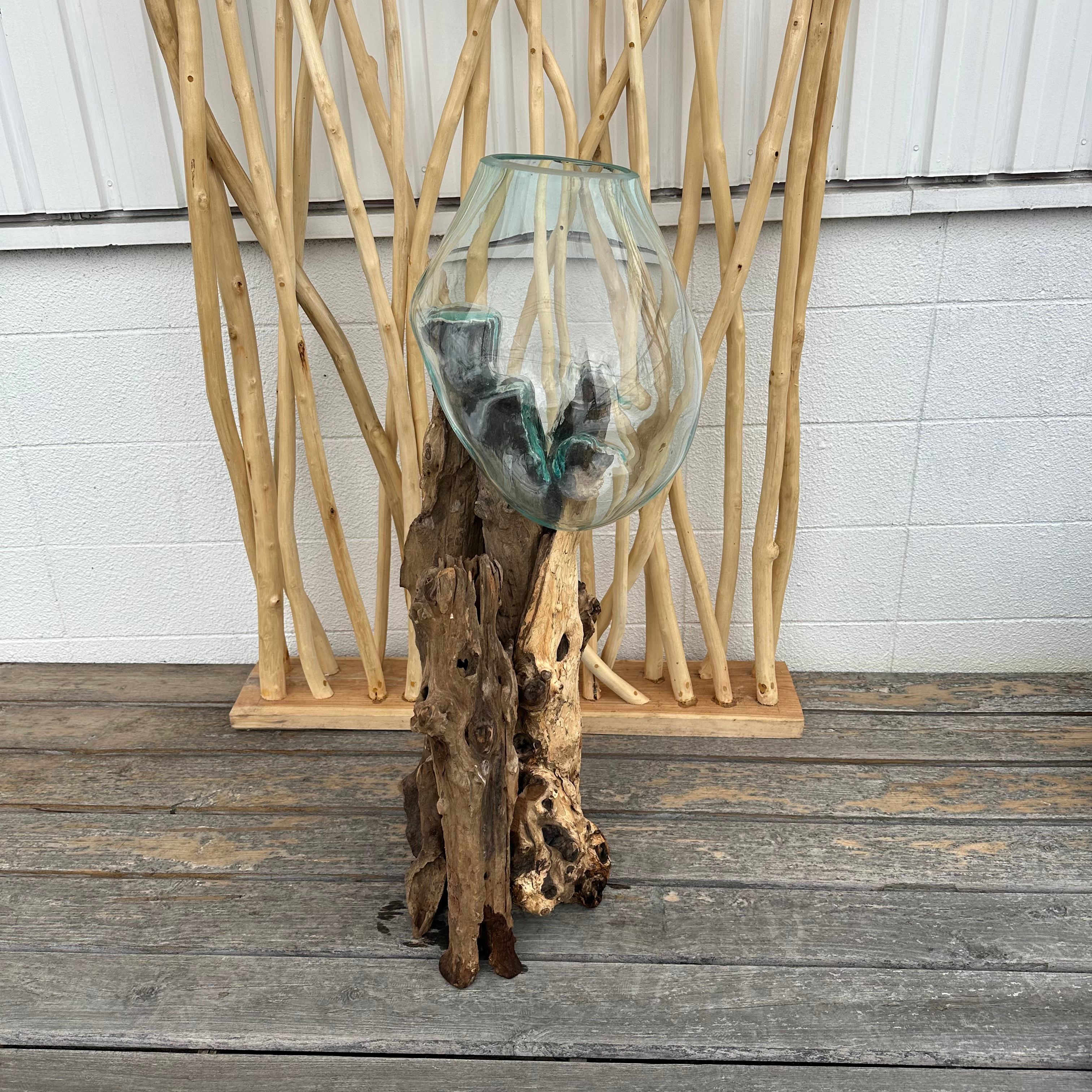 【送料無料】バリ島流木ガラスビッグサイズw30×d35×h102cmメダカ7-A
