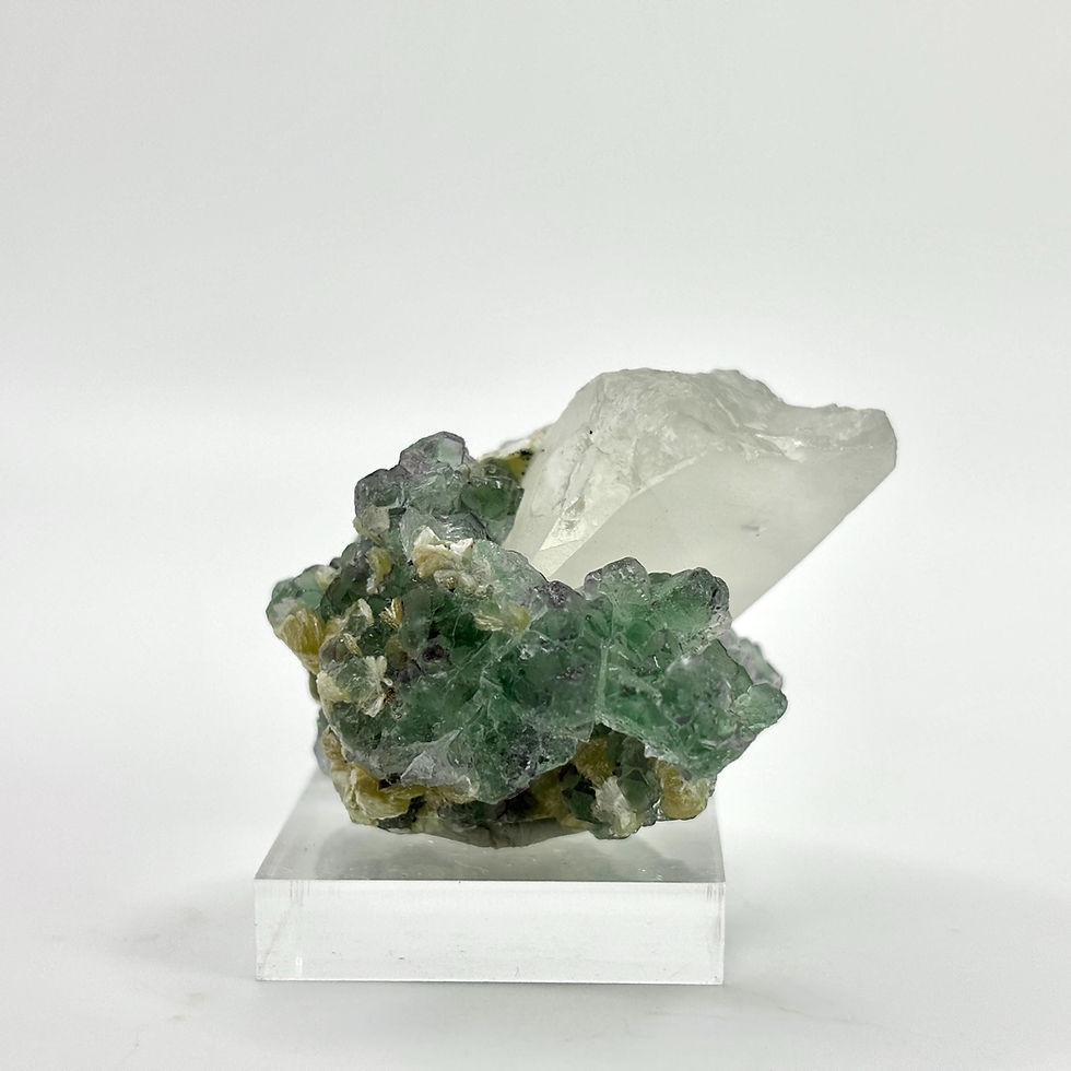 Thumbnail: Green Fluorite Cluster on Quartz, Erongo Mountains, Namibia, 28g