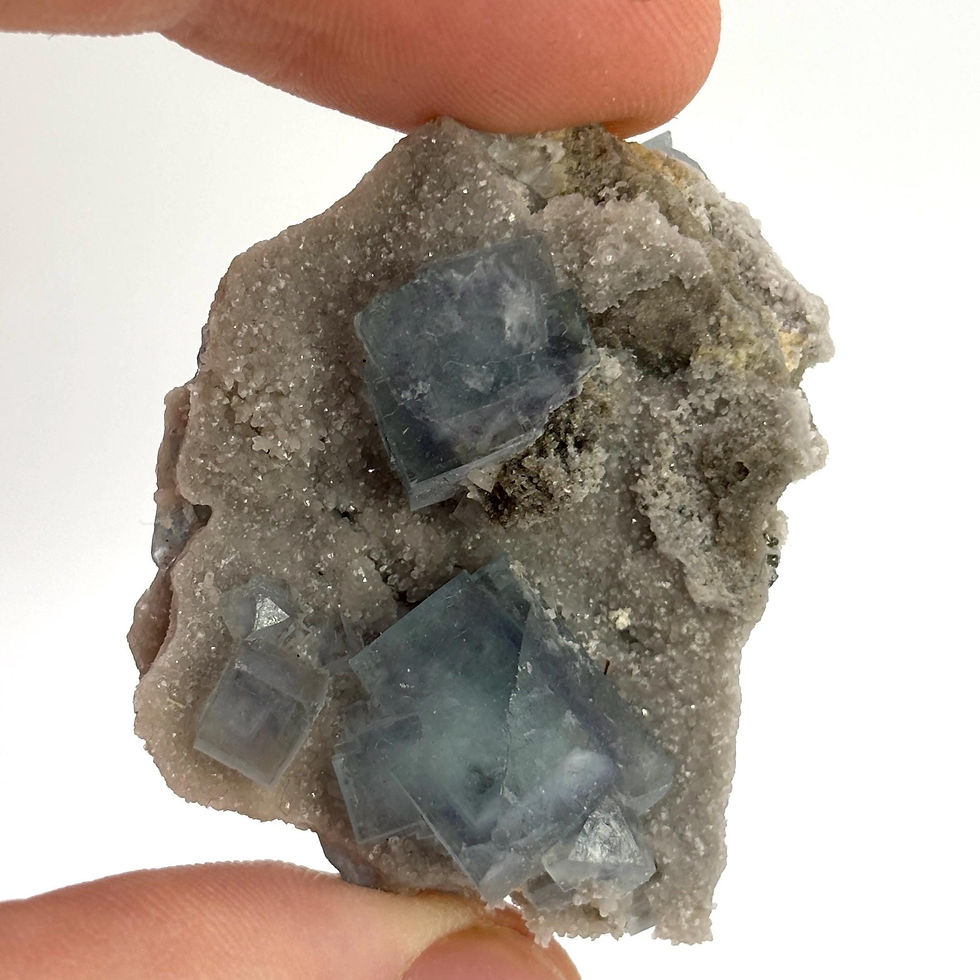 Thumbnail: Blue Fluorite on Quartz, Natural Crystal from Xianghualing China, 33g