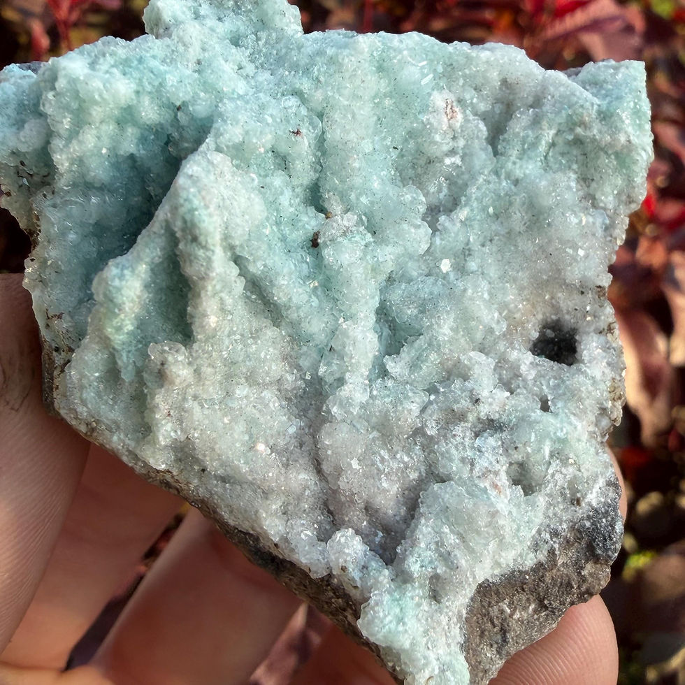 Thumbnail: Chrysocolla with Calcite Crystal Specimen: Rio Tinto, Mexico, 69g