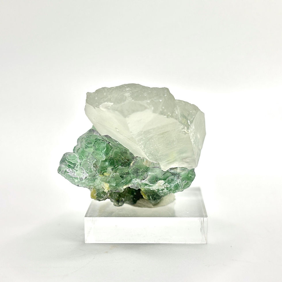 Thumbnail: Green Fluorite Cluster on Quartz, Erongo Mountains, Namibia, 28g