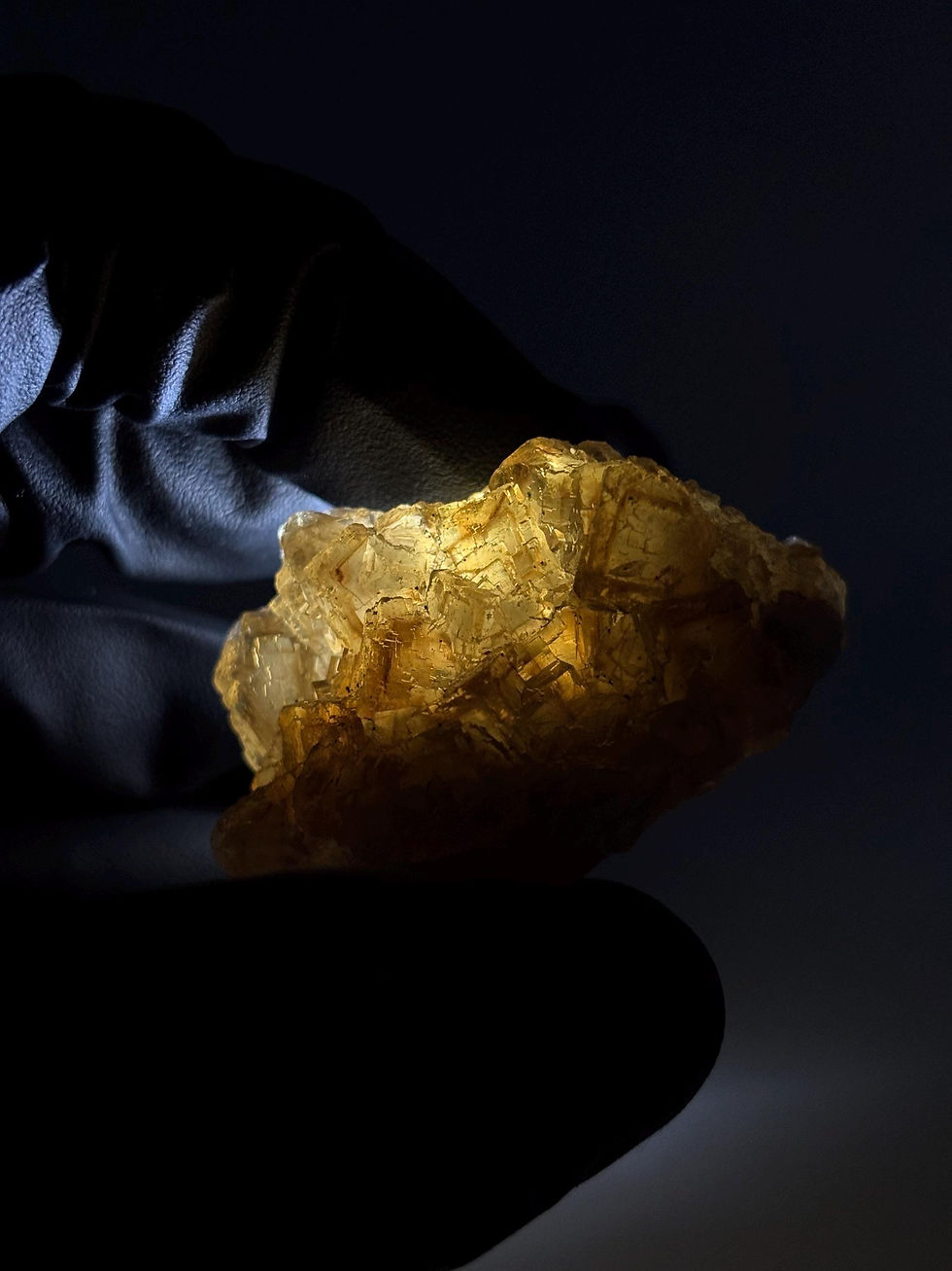 Thumbnail: Yellow Fluorite Crystal: UV Phosphorescent Mineral Specimen, Moscona Mine (74g)