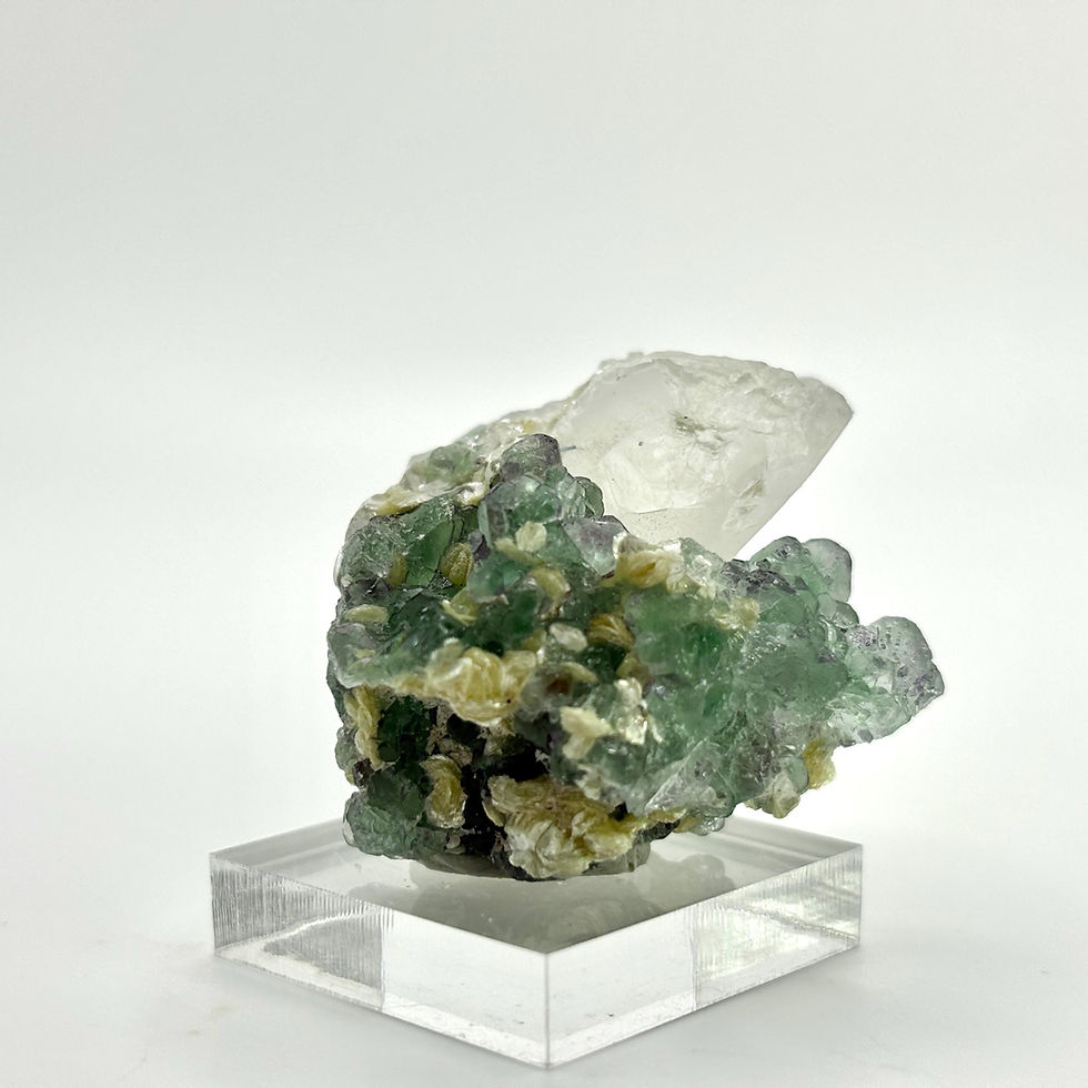 Thumbnail: Green Fluorite Cluster on Quartz, Erongo Mountains, Namibia, 28g