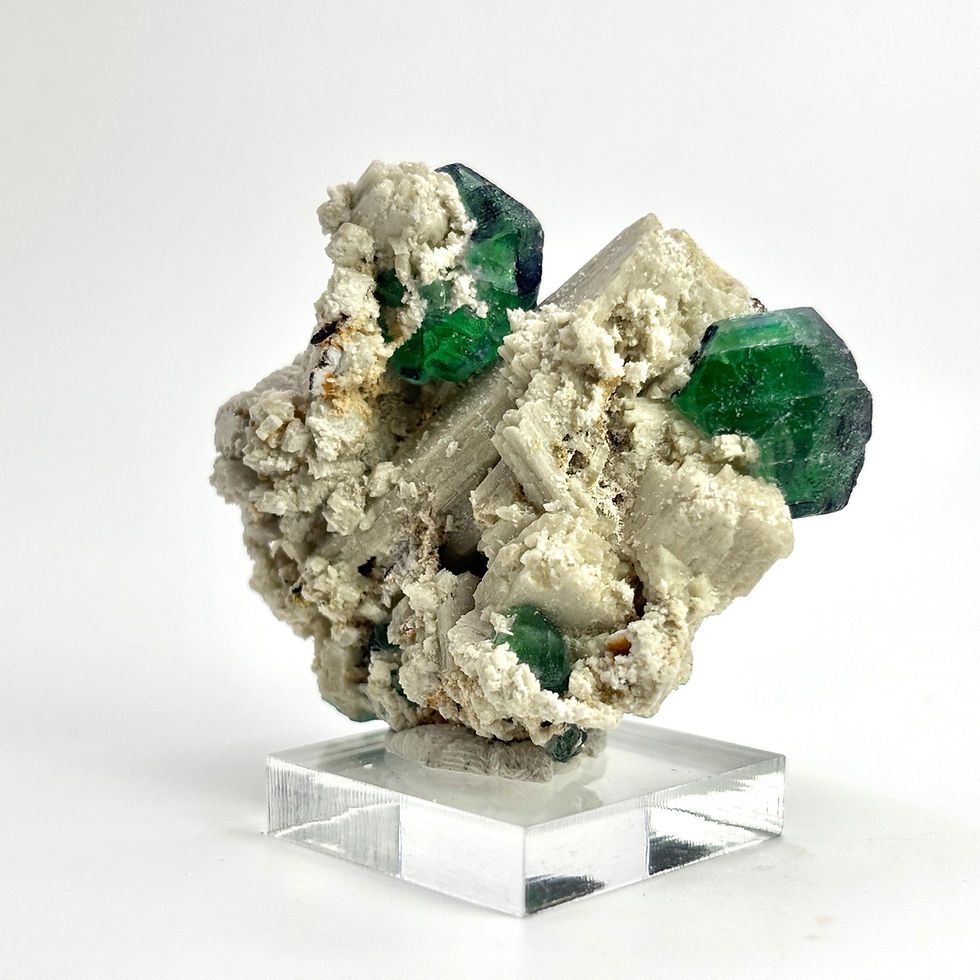 Thumbnail: Green Fluorite Cluster on Feldspar from The Erongo Mountains, Namibia, 42g
