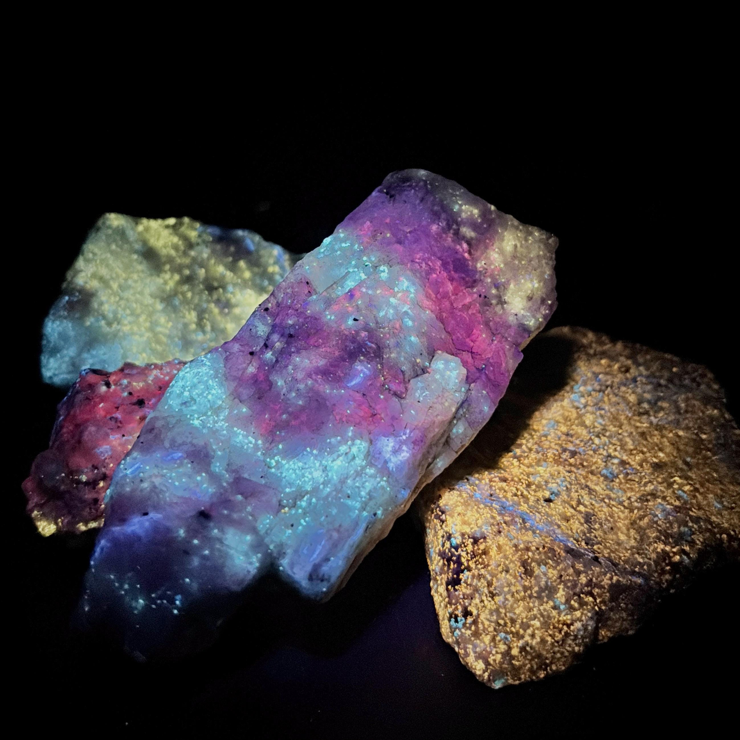 Fluorescent Minerals, UV Reactive “Galactic Calcite” Lot 1-5lbs, SW Chondrodite