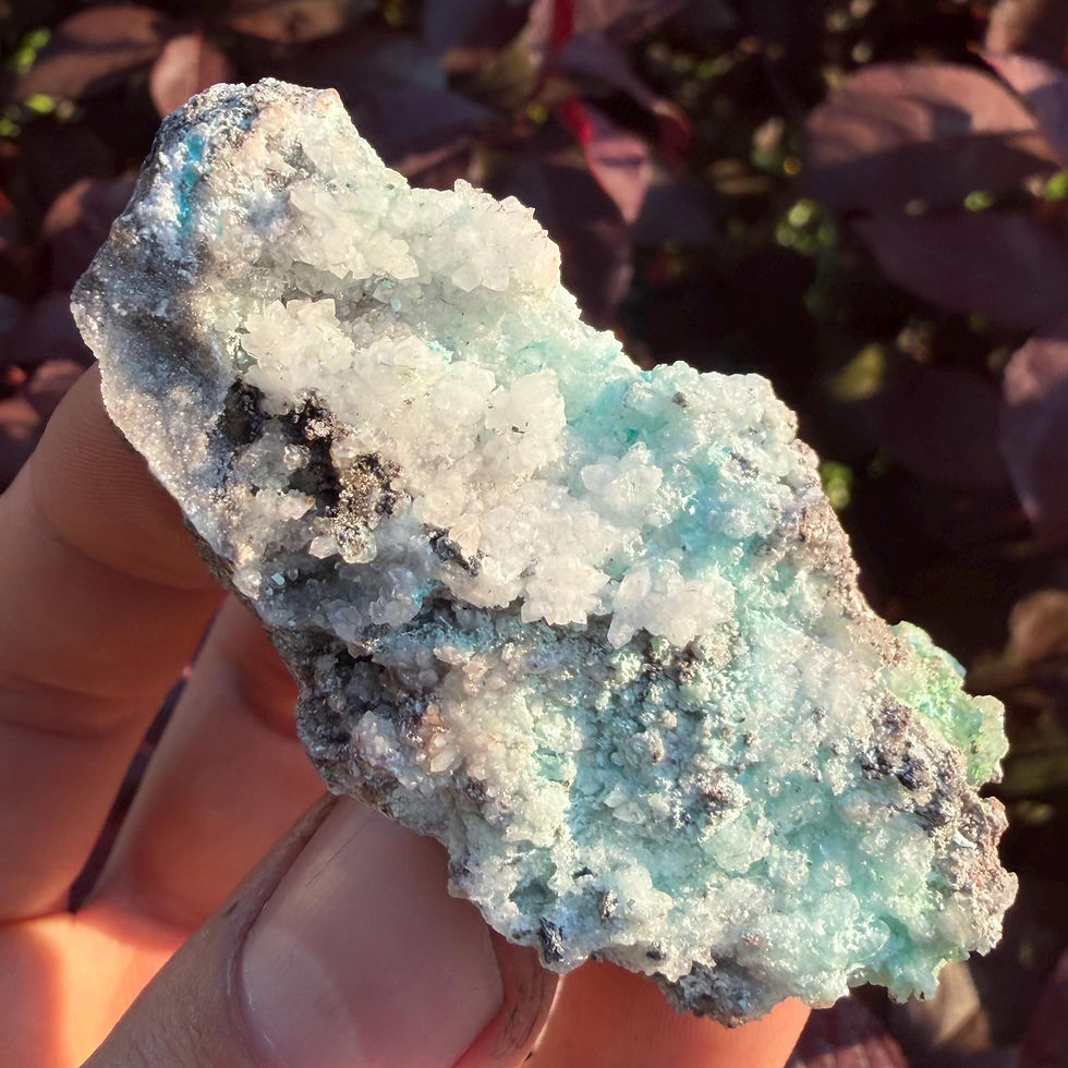 Thumbnail: Chrysocolla with Calcite & Malachite Crystal from Rio Tinto, Mexico, 50g