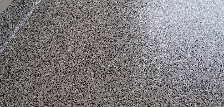 garage epoxy chip with seamless cove base