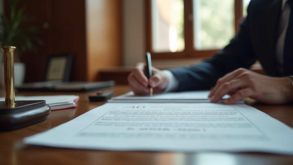 Eye-level view of a notary public's desk with essential tools